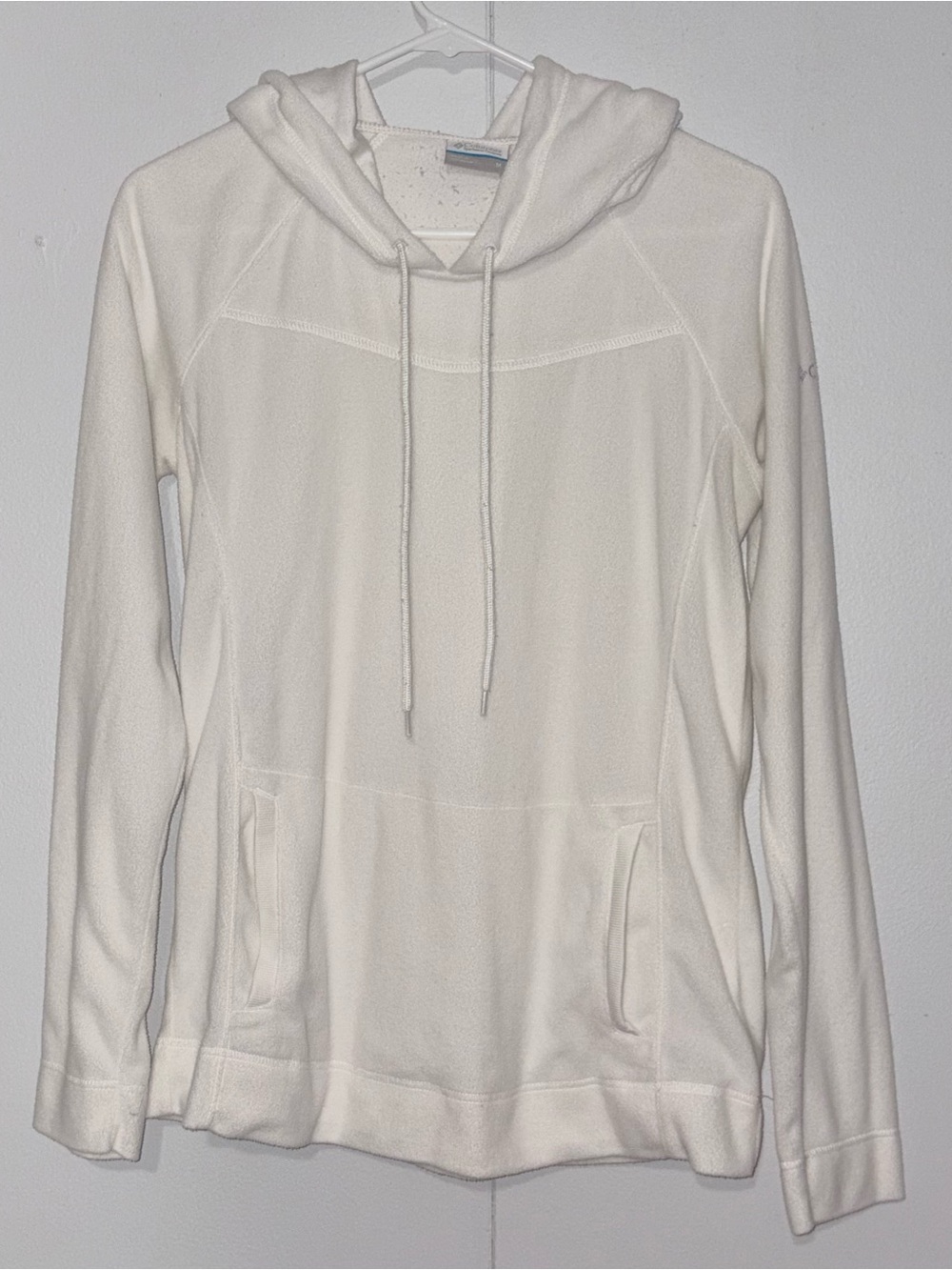 Columbia Womens Medium Ivory Fleece Pullover Hoodie Drawstring Outdoor